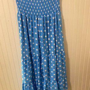 Blue and white polka dot skirt